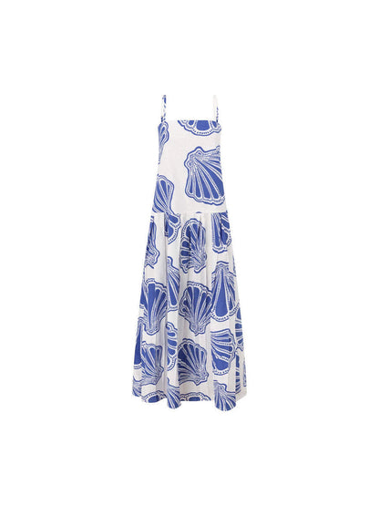 Elegant Floral Linen A-Line Midi Dress