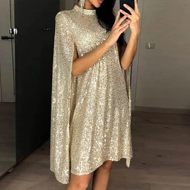 Sequin Long Sleeve A-Line Dress With Zipper