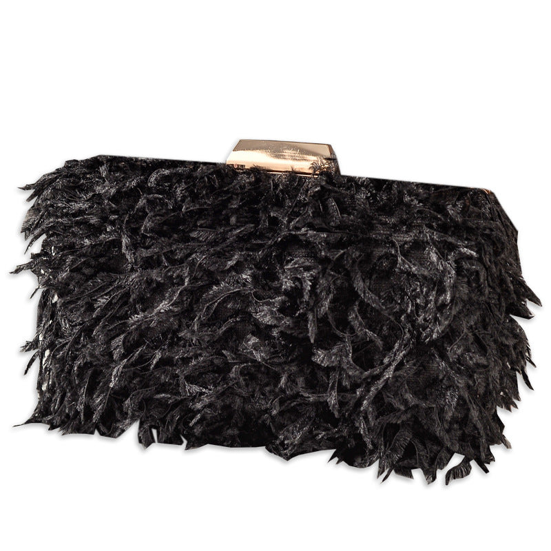 Fringed Evening Bag Stylish Faux Fur Clutch for Parties