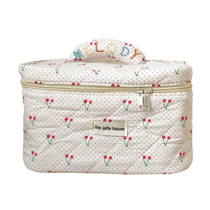 Cute Polka Dots Cherry Print Travel Makeup Bag