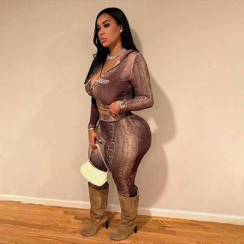 Trendy Print Cardigan & High Waist Leggings Set