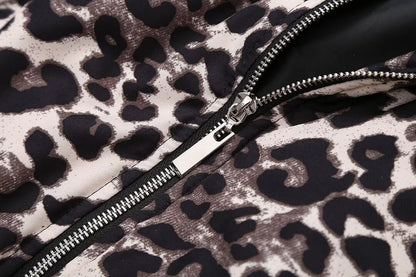 Vintage Leopard Print Zip-Up Winter Jacket