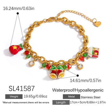 Premium Christmas Bell Bracelet with Tree and Glove Charms