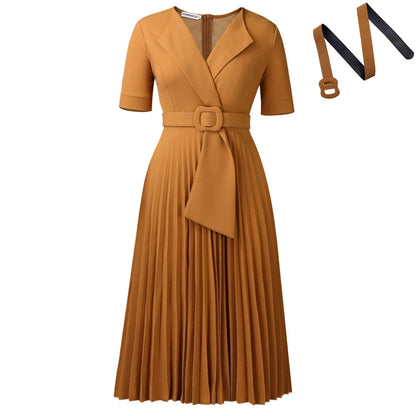 Elegant High-Waisted A-Line Dress With V-Neck