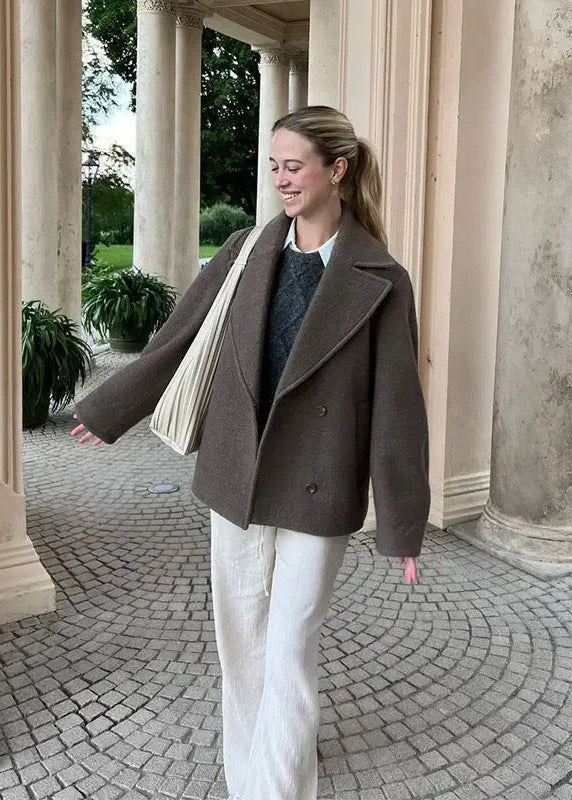 Relaxed Wool Blend Coat With Structured Lapels