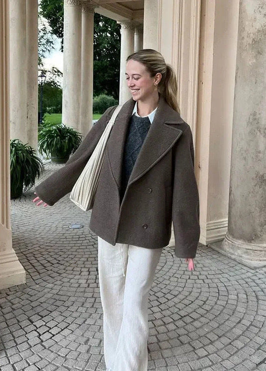 Relaxed Wool Blend Coat With Structured Lapels