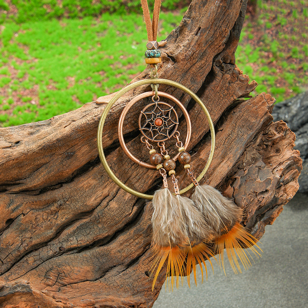 Ethnic Style Feather Pendant Necklace Handmade Zinc Alloy Jewelry