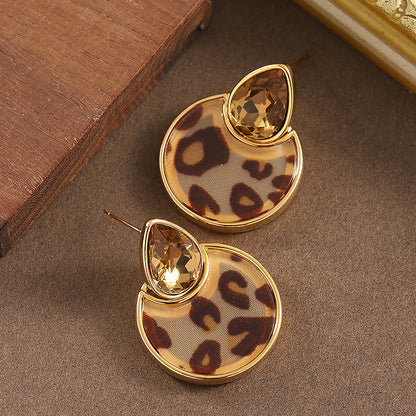 Geometric Round Mosaic Crystal Earrings With 18K Gold Plating