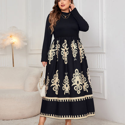 High-Waisted Floral Maxi Dress Polyester Elegant Casual Dress