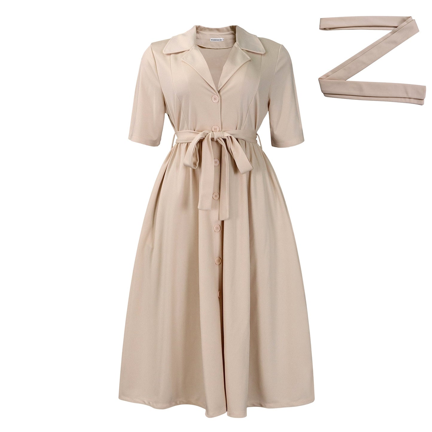 Stylish Casual Solid Color Belted A-Line Dress