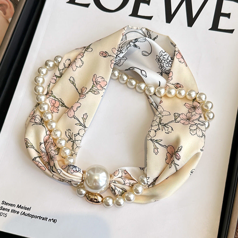 Elegant Magnetic Clasp Pearl Necklace Scarf