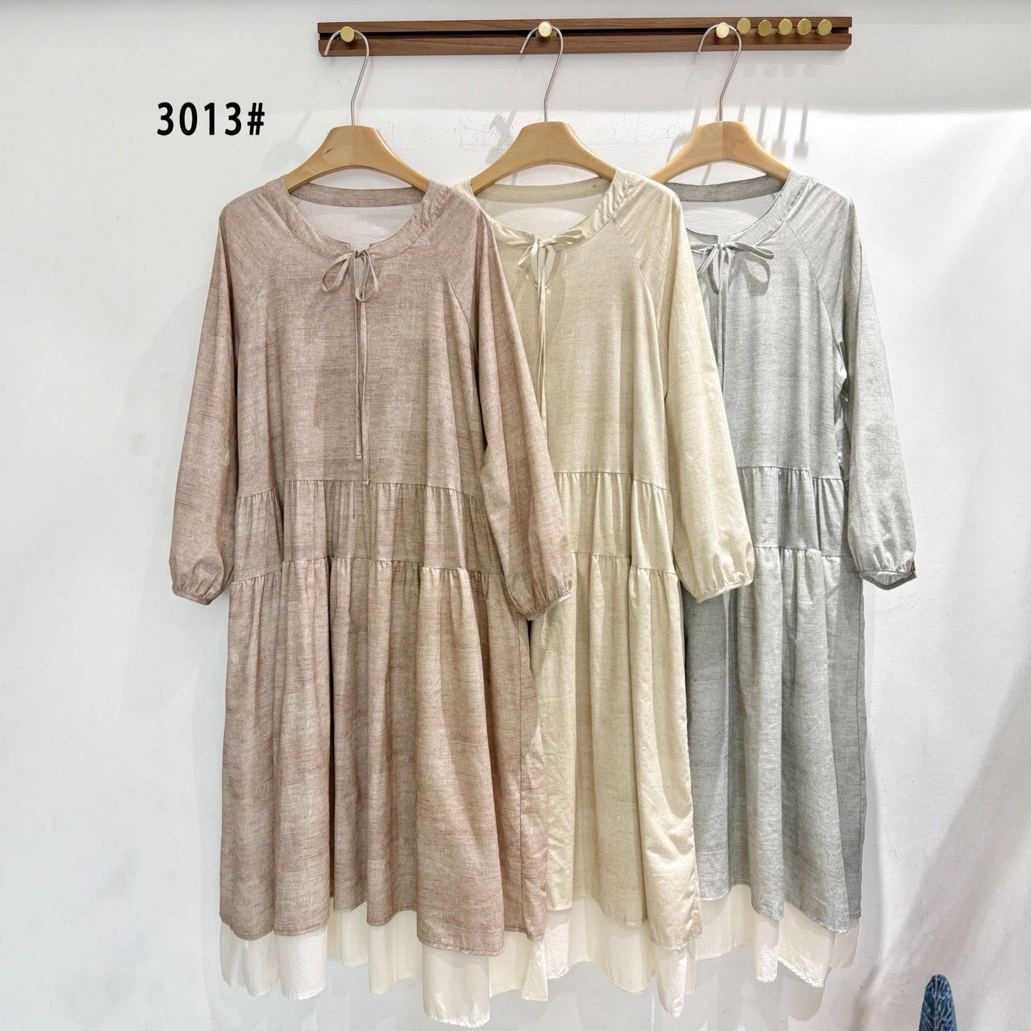 Polka Dot Long Cotton-Linen Dress Casual A-Line Dress