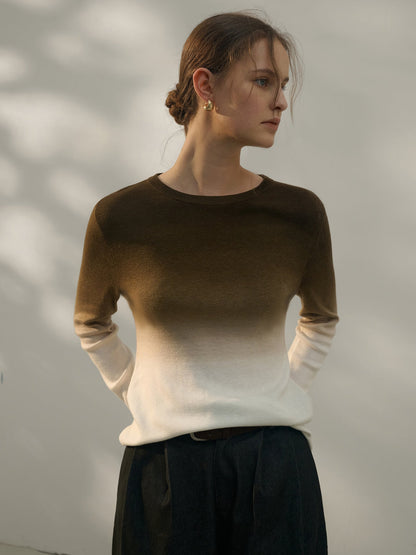 Gradient Color Women’s Wool Blend Knit Sweater