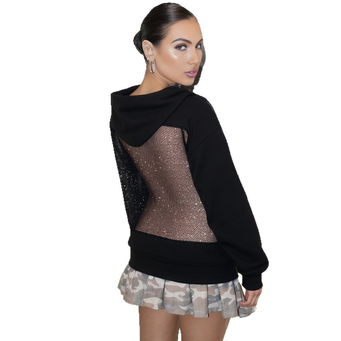 Sheer Hooded Long Sleeve Sweatshirt For Women