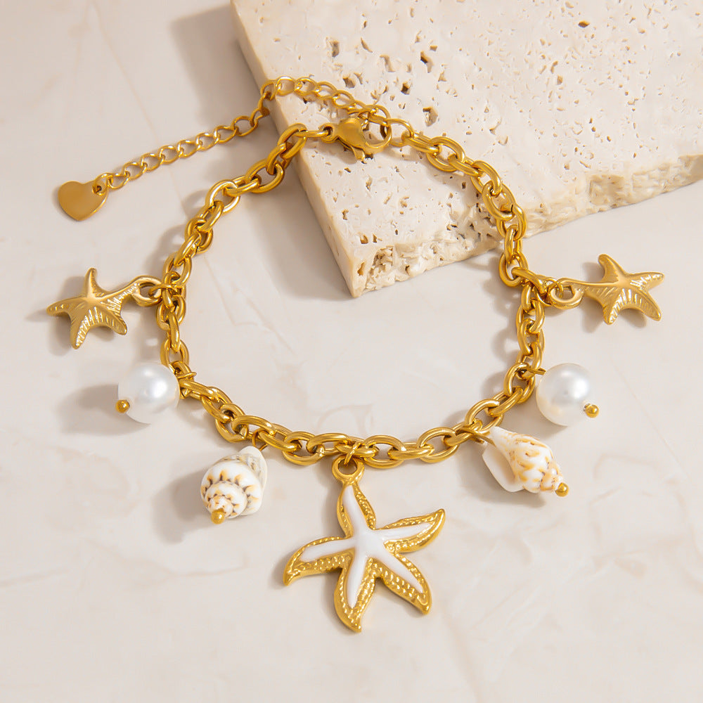 Stainless Steel Pearl Bracelet Trendy Ocean Vacation Jewelry