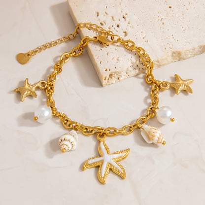 Stainless Steel Pearl Bracelet Trendy Ocean Vacation Jewelry
