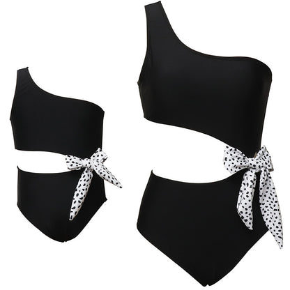 Family Matching One-Piece Swimsuit For Women With Bow Design