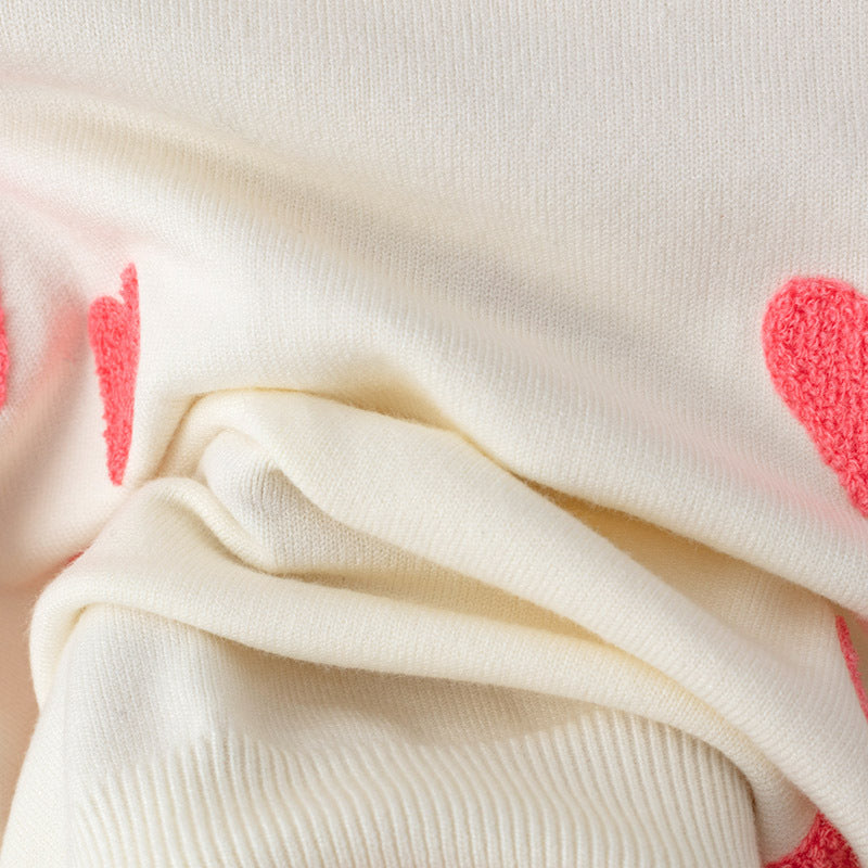 Knit Heart Embroidered Long Sleeve Sweater