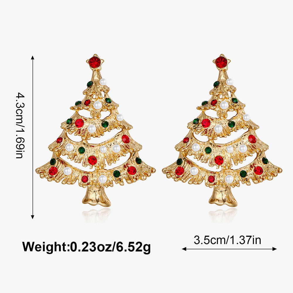 Stylish Hollow Rhinestone Christmas Tree Dangle Earrings
