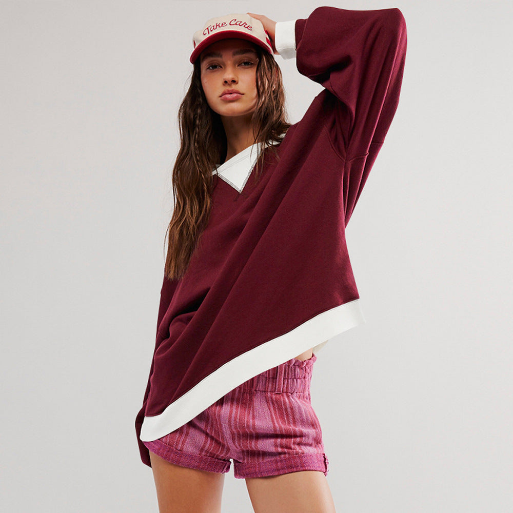 Color Block Loose Fit Sweatshirt for Women