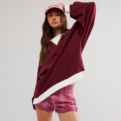 Color Block Loose Fit Sweatshirt for Women