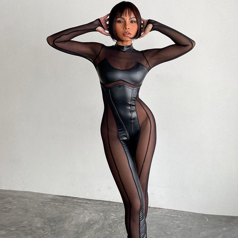 Stylish Black Long Sleeve Jumpsuit with Zipper Detail