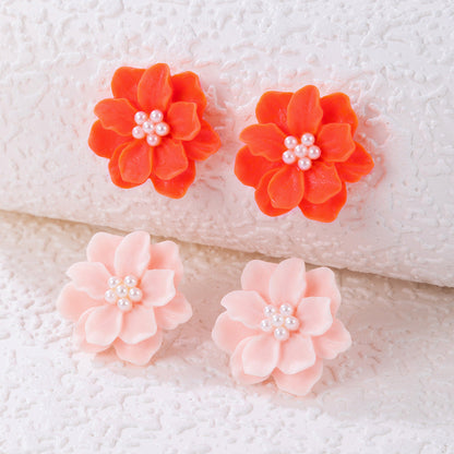 Chic Floral Pearl Earrings Stylish Alloy Flower Studs