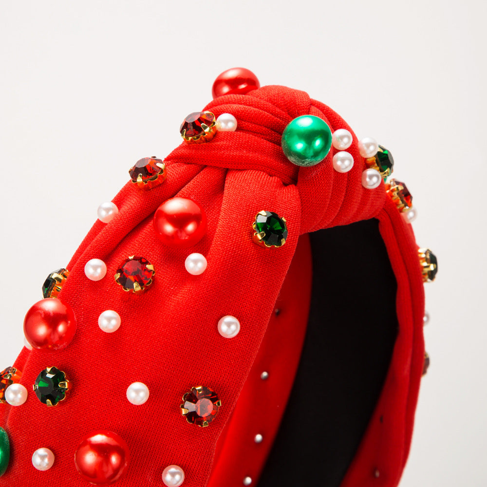 Christmas Pearl Headband with Rhinestones for Women