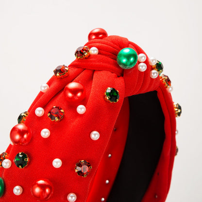 Christmas Pearl Headband with Rhinestones for Women