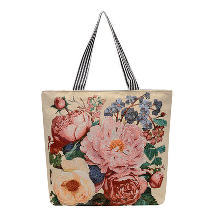 Cartoon Embroidered Canvas Tote Bag Stylish Soft Carryall