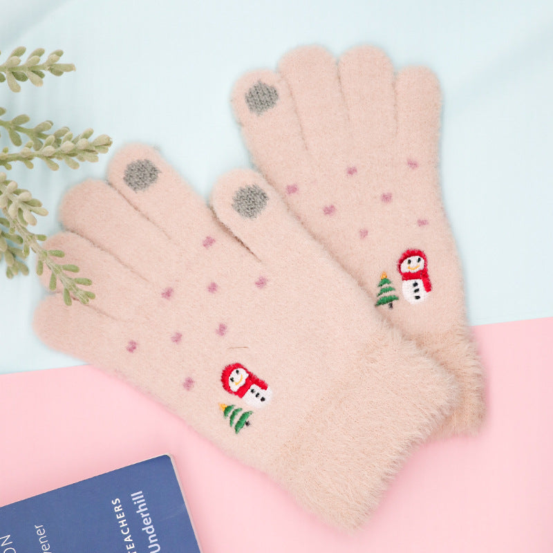 Winter Touchscreen Knit Gloves Cute Snowman Design Warm and Cozy