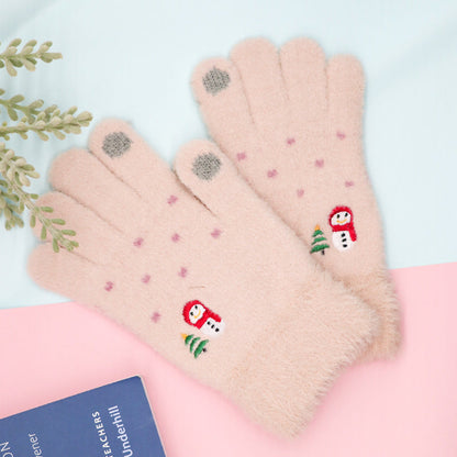 Winter Touchscreen Knit Gloves Cute Snowman Design Warm and Cozy