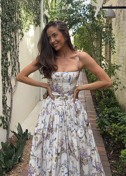 Strapless Floral Corset Maxi Dress In Lightweight Fabric