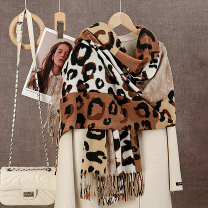 Sscarvii - Leopard Patchwork Tassel Winter Scarf