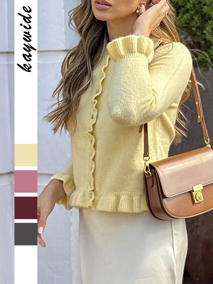 Casual Solid Knit Button Cardigan Sweater for Women