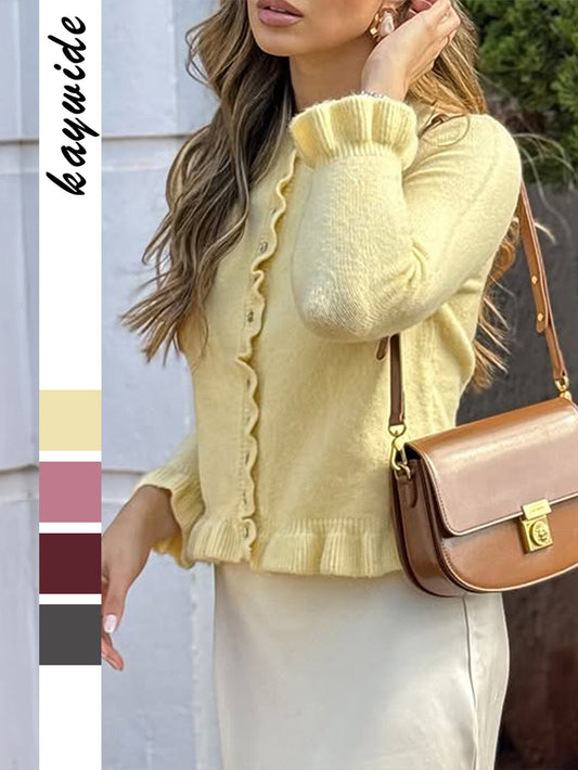 Casual Solid Knit Button Cardigan Sweater for Women