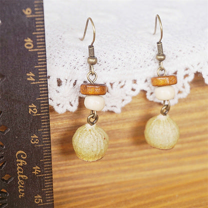 Vintage Botanical Long Wooden Earrings with Unique Design
