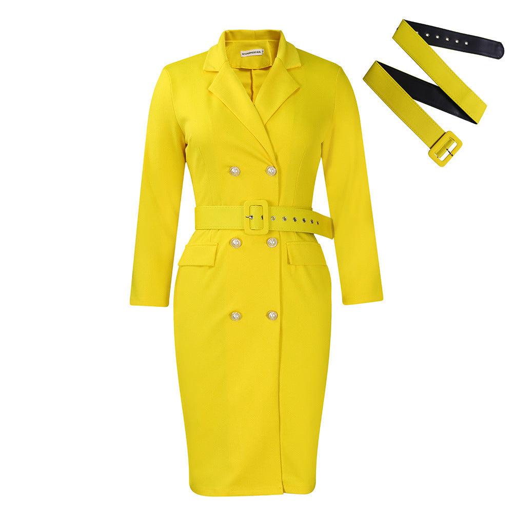 Elegant Double-Breasted Blazer Dress With Belt