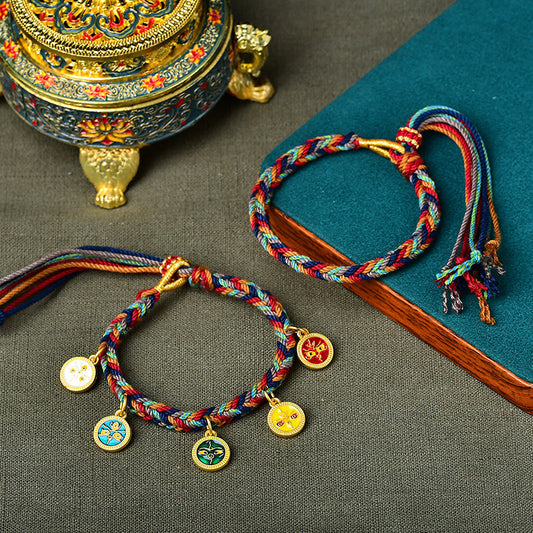 Hand-Woven Tibetan Five-Way Hand Rope Hand-Rubbed Cotton Four-Strand Bracelet Jewelry Retro Ethnic Style Bracelets For Men And Women.
