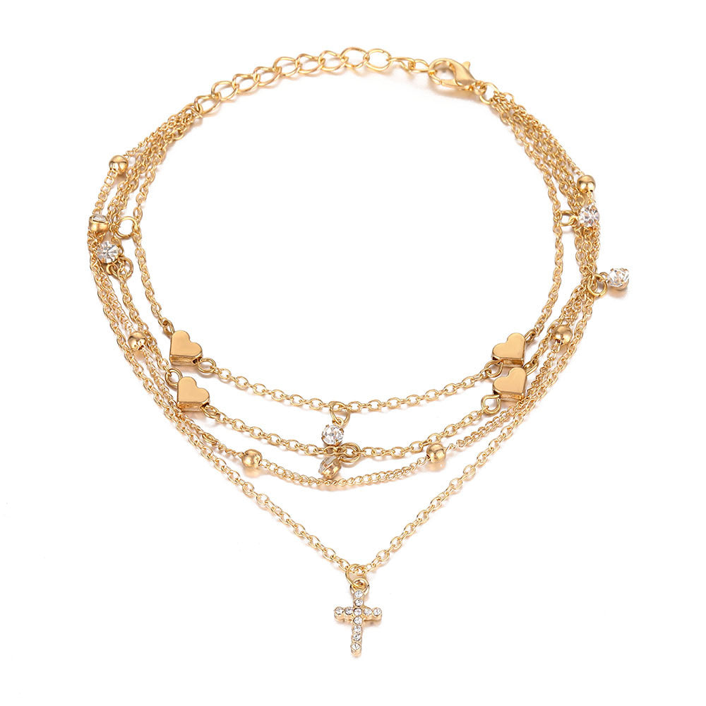 Layered Rhinestone Simple Pendant Anklets
