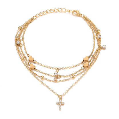 Layered Rhinestone Simple Pendant Anklets