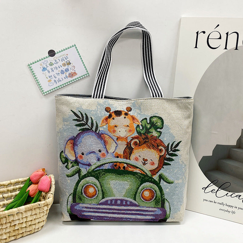 Ethnic Vintage Embroidered Canvas Tote Bag for Women