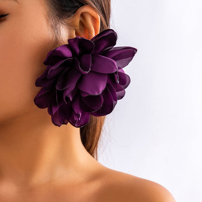 Exaggerated Floral Fabric Earrings Stylish Women'S Accessories