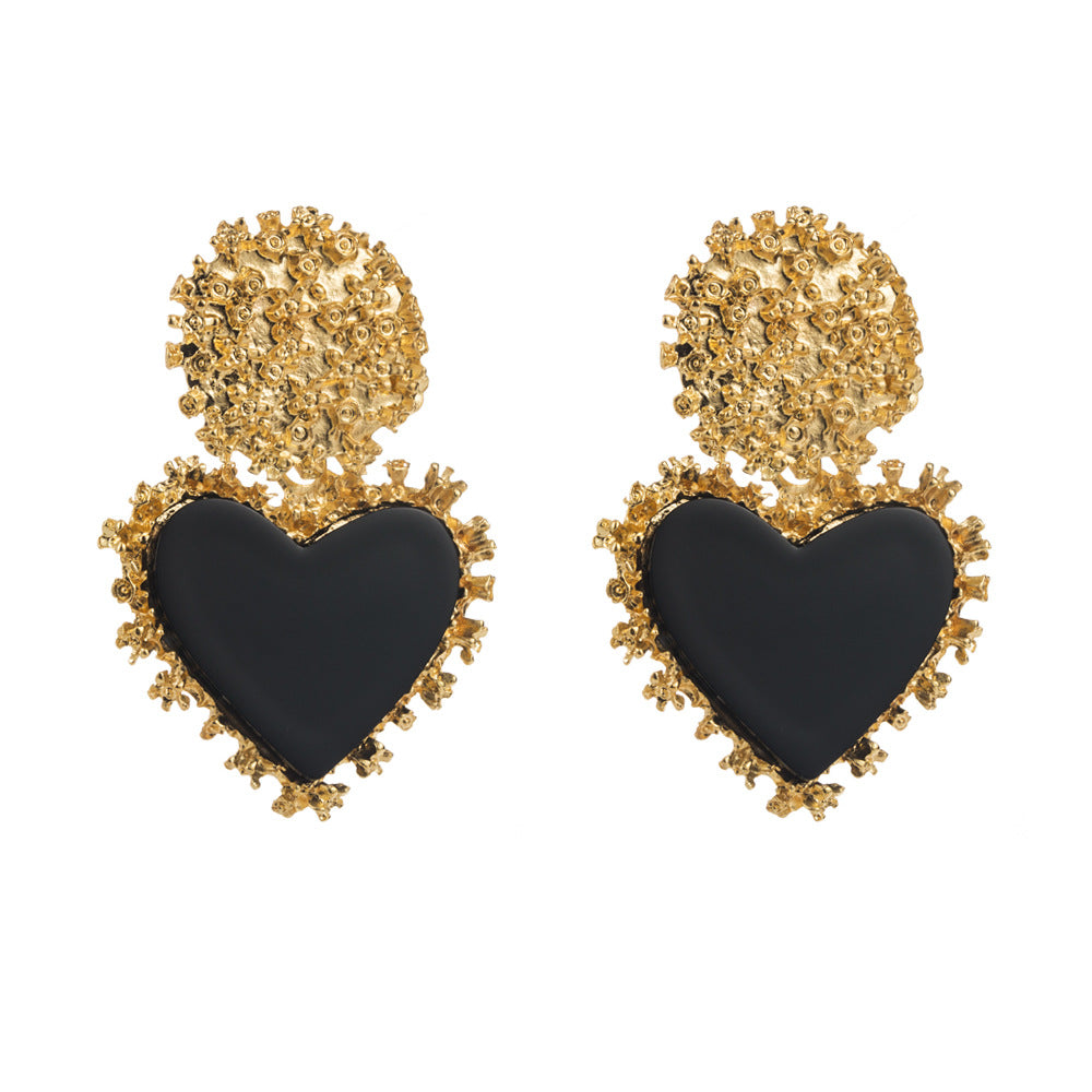 Vintage Heart Shaped Earrings Alloy Resin Pendant Jewelry