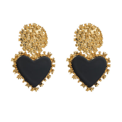 Vintage Heart Shaped Earrings Alloy Resin Pendant Jewelry