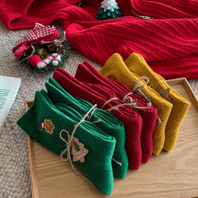 Winter Cartoon Embroidered Soft Christmas Crew Socks