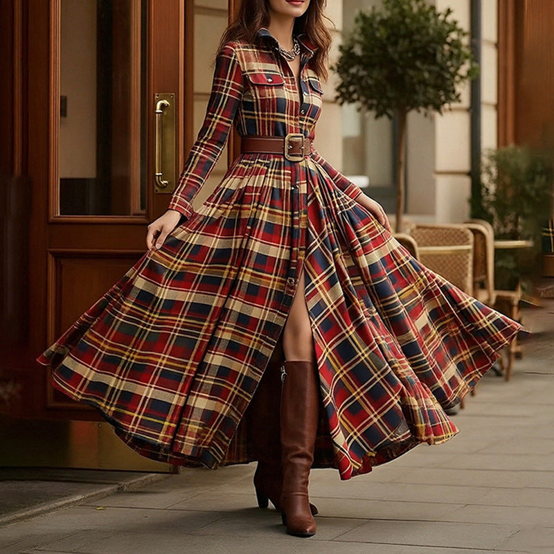 French Elegant A-Line Dress with Vintage Design