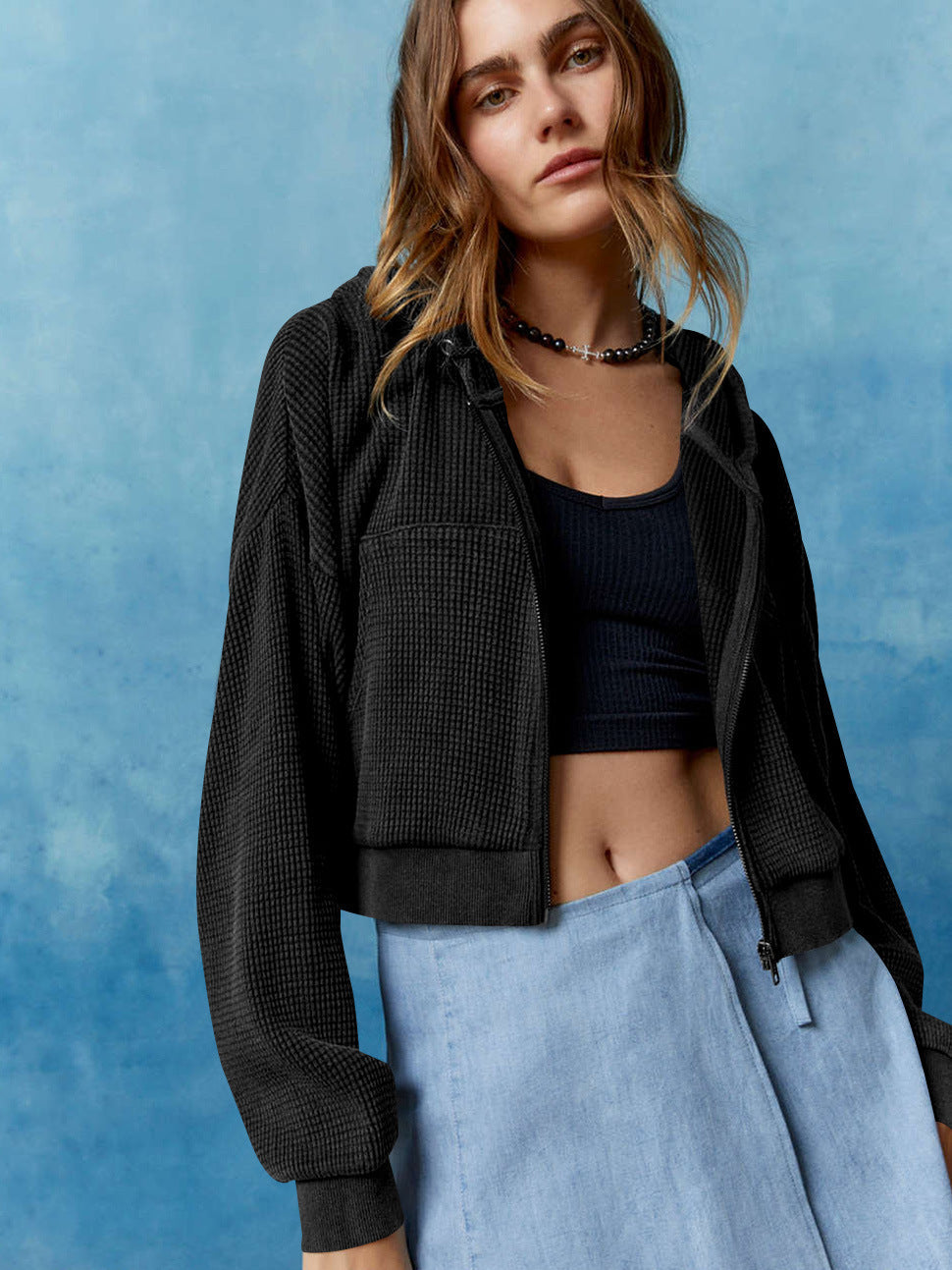 Casual Hooded Zip Cardigan for Women in Solid Color