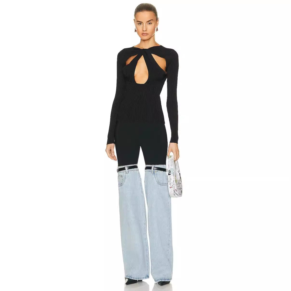 Trendy High-Waisted Straight-Leg Denim Pants