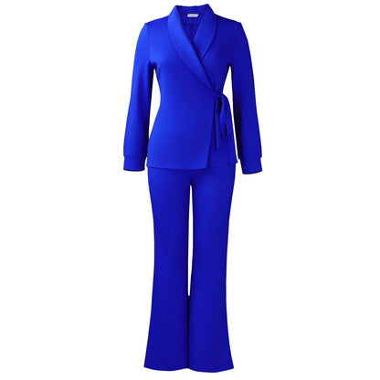 Trendy Women'S Suit Set With Tie-Front Blazer And Trousers